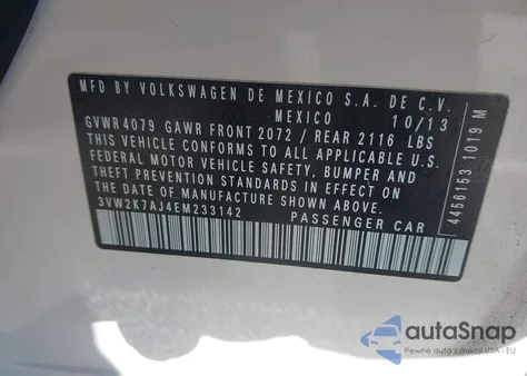 2014 Volkswagen Jetta 2.0L S from USA, damaged, VIN 3VW2K7AJ4EM233142